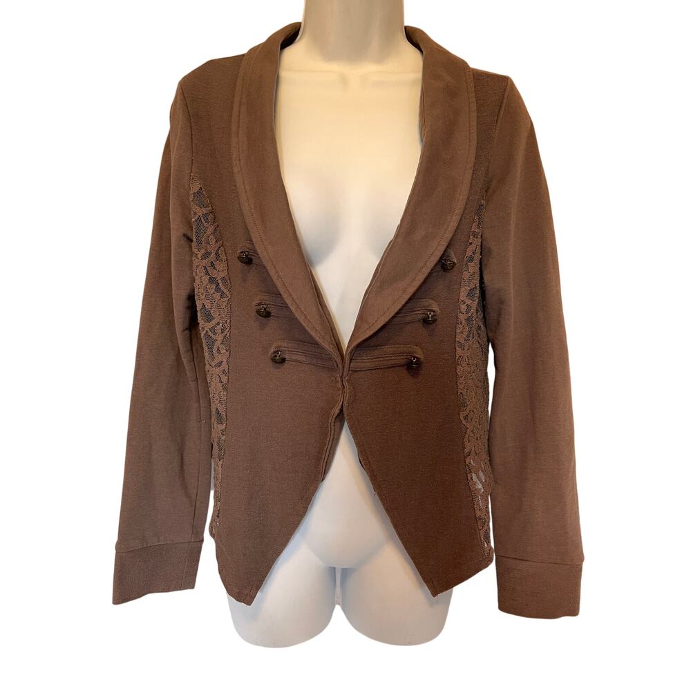 Y2K bolero blazer jacket open lace sides romantic goth steampunk soft brown M